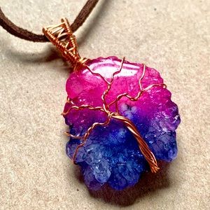 Copper Tree of Life Pendant on Solar Quartz NWT